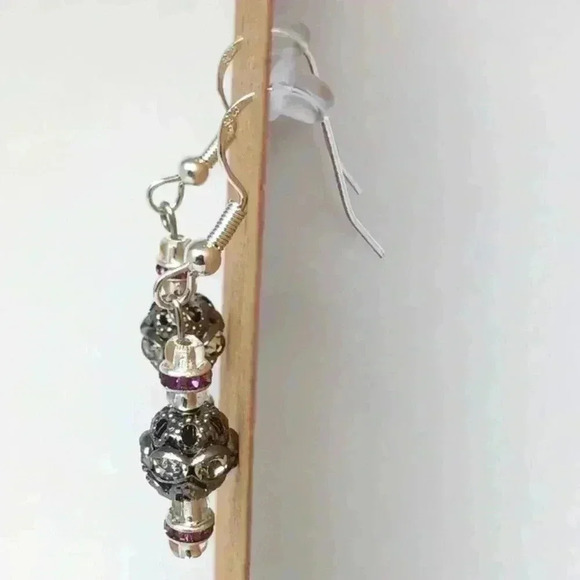 Rhinestone beaded 925 sterling silver earrings - Picture 2 of 3